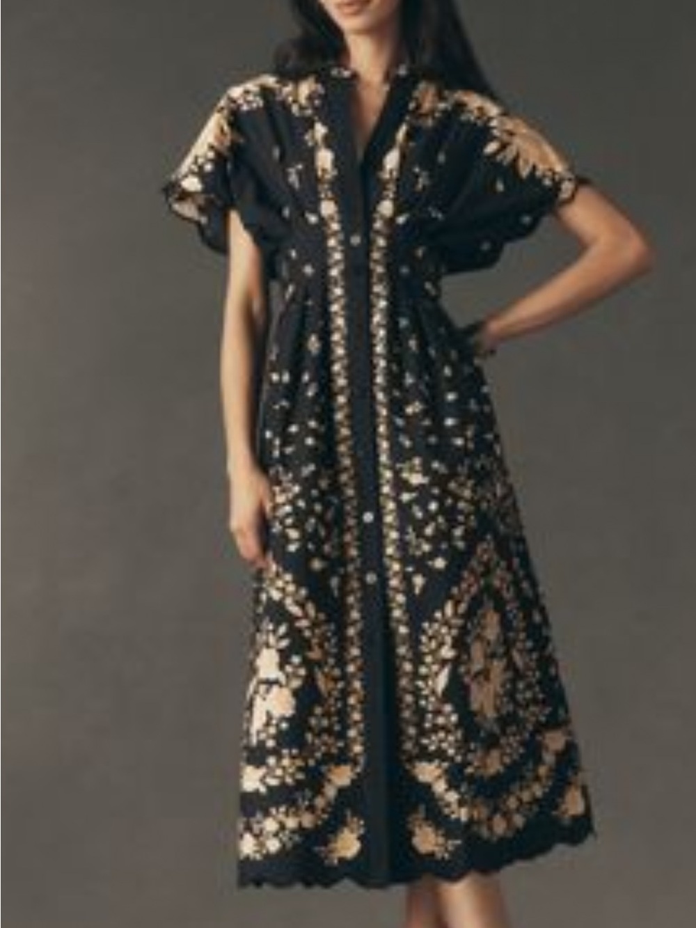 Anthropologie Farm Rio Blk & Gold Embroidered Midi Elegant Women's Dress XL new